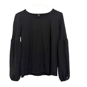 2/$30 Ann Taylor - Black Long Sleeve Blouse Size S | Semi Sheer Sleeve Top